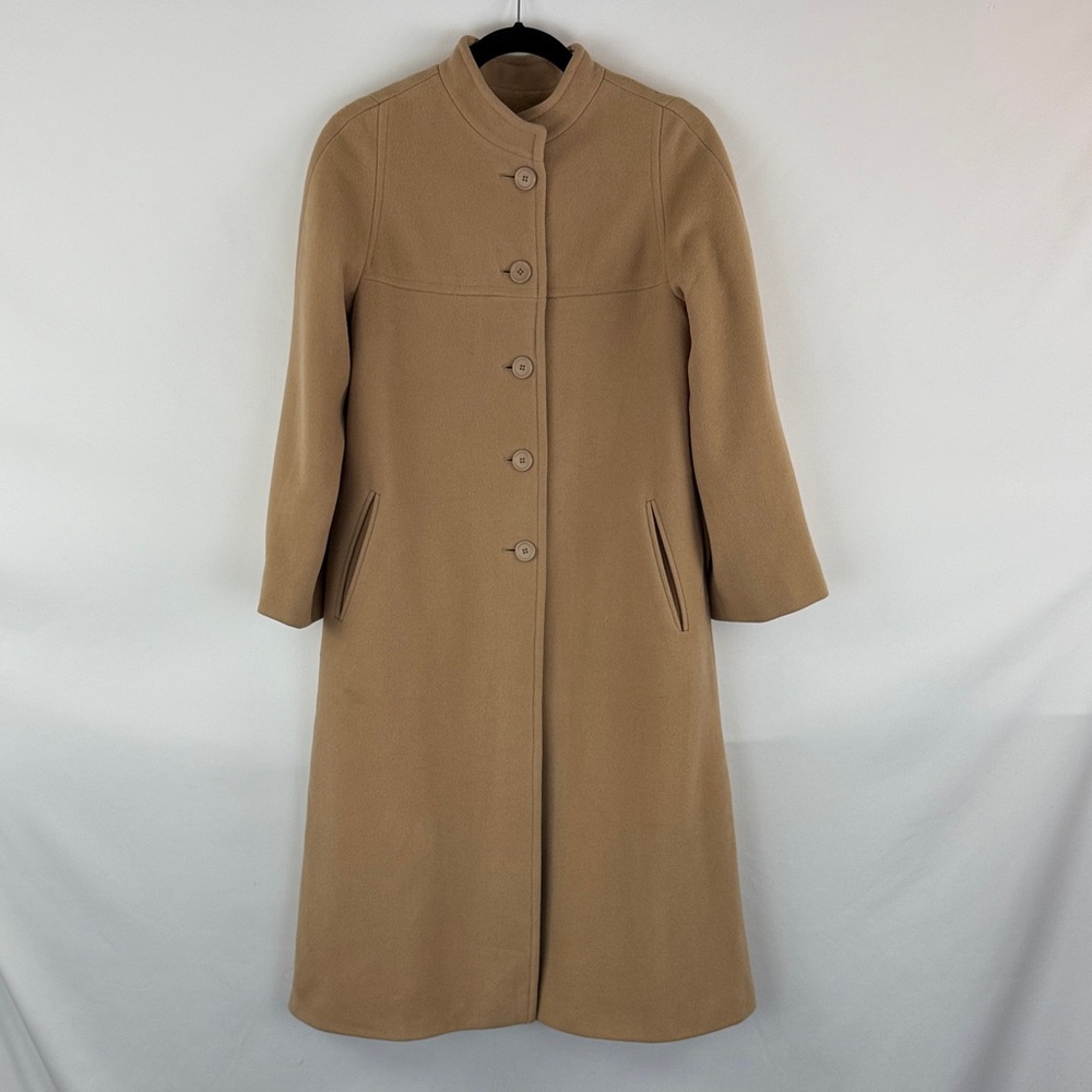 Vintage Elegant Tan Long 100% Wool Coat Old Money Fits like a small w/ scarf